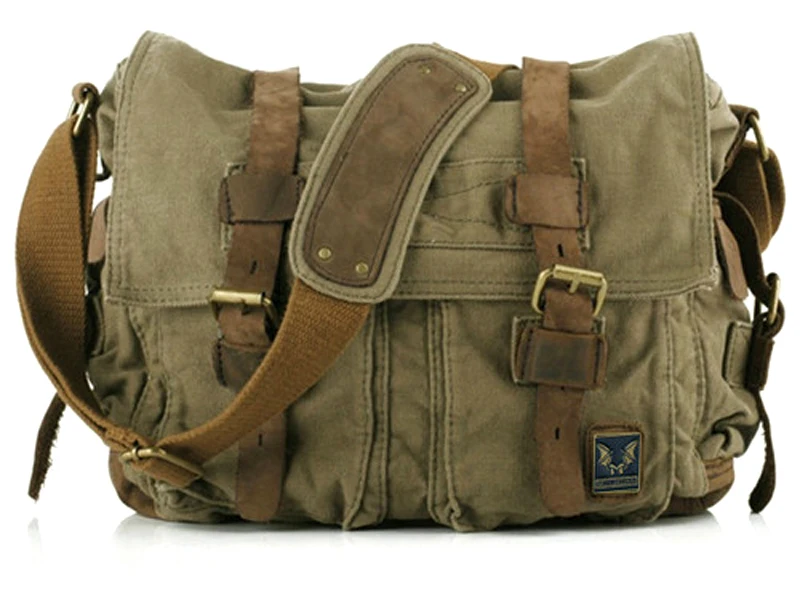 

Fashion New 2015 military canvas Leather Men Messenger bag Canvas shoulder bag for men Crossbody Bag Casual Bag Sling