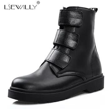

Lsewilly New Autumn Winter Occident Ride Ankle Boots for Women Hook Loop Buckle Black Silver Low Heel Sport Womens Shoes K48