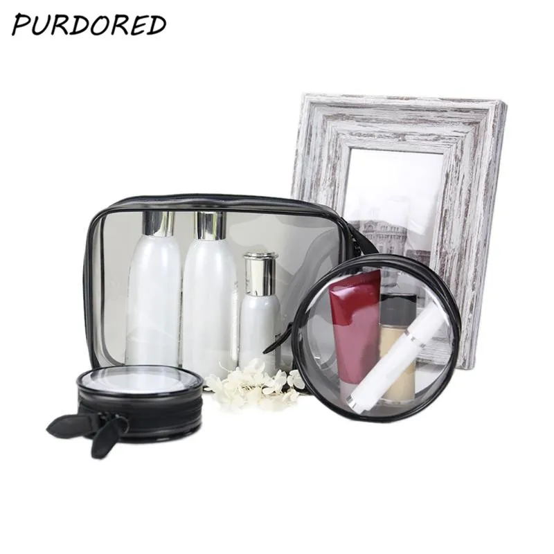 

PURDORED 1 pc Transparent Cosmetic Bag Waterproof Women Makeup Bag PVC Round& Square Clear Cosmetic Travel Bag Dropshipping