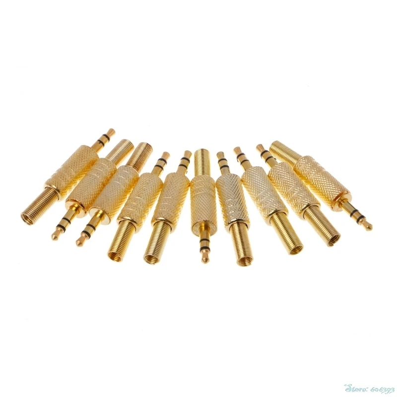 

10Pcs/Set Gold Plated 3.5mm 2 Ring 3P Stereo Jack Plug Cable Solder Adapter Terminal with Spring