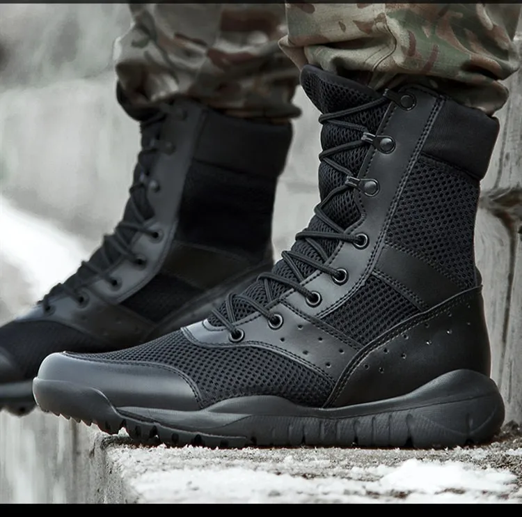 Летние армейские ботинки для мужчин и женщин, для альпинизма, для тренировок, легкие водонепроницаемые Тактические Сапоги, для походов на открытом воздухе, с дышащей сеткой, армейские ботинки - Цвет: Black Mesh