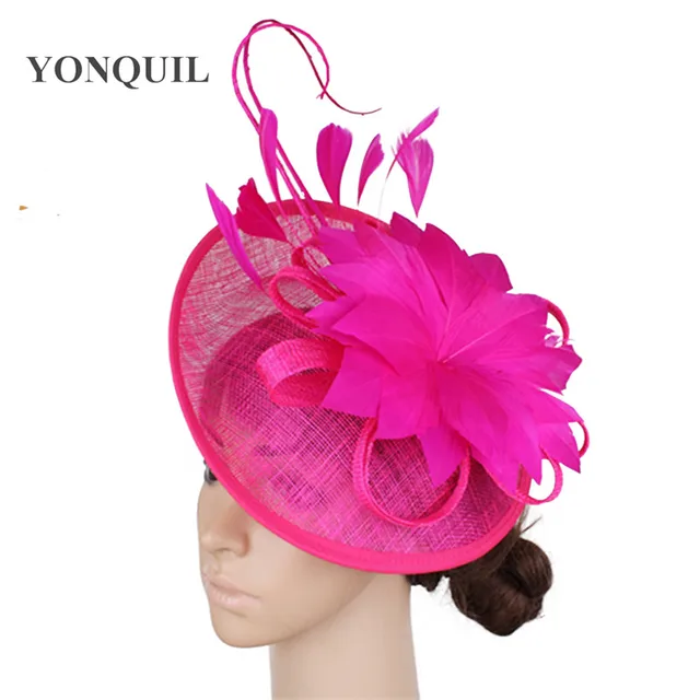Feather flower BIG Fascinators hats hot pink headwear sposa sinamay