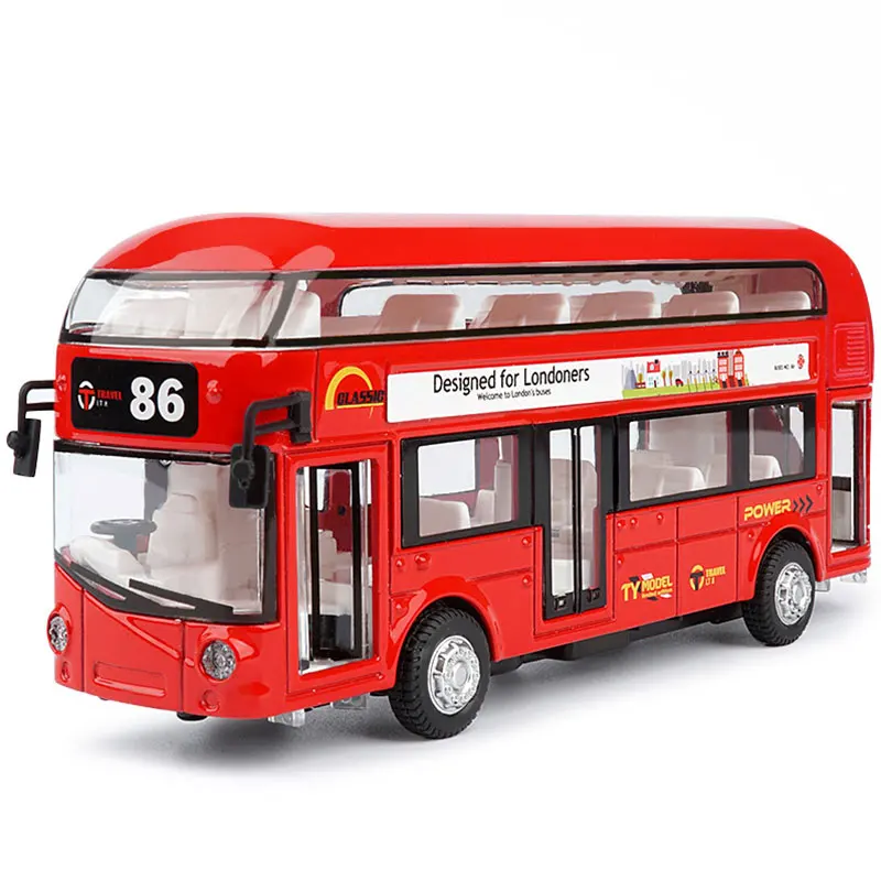 

Simulation London double-decker bus alloy sound and light pull back car model can open the door children's toy car Christmas gif