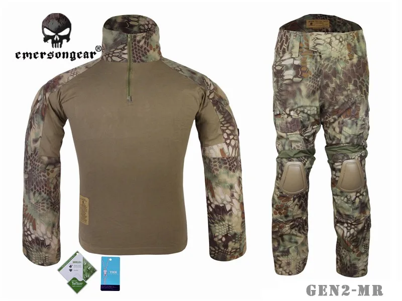 Военная тактическая одежда страйкбол охота EMERSON BDU униформа Combat Gen2 рубашка и брюки колено локоть Pa мультикам черный AOR