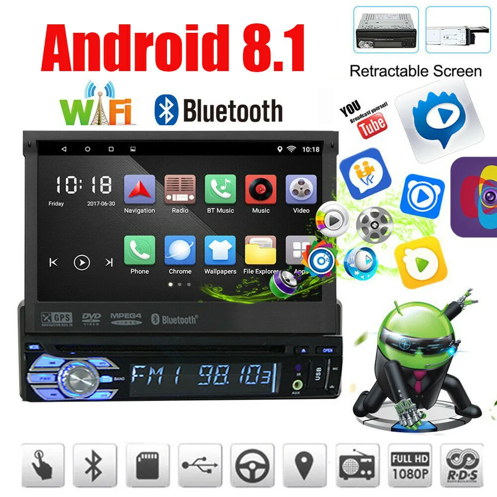 

7'' 1 Din Android Car Multimedia Player Quad Core Car Radio Stereo GPS Navigation Autoradio Bluetooth/WIFI/Mirror Link/AM/FM
