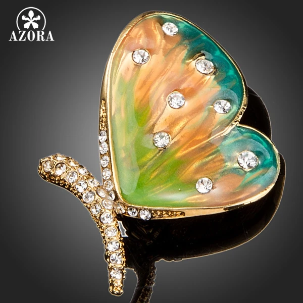

AZORA Oil Painting Pattern Butterfly With Gold Color Stellux Austrian Crystals Pin Brooch TP0020