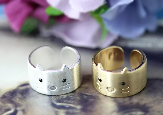 

Newest Listed Silver/Gold Simple Animal Kitty Cat Ring Wide Open Ring Jewelry
