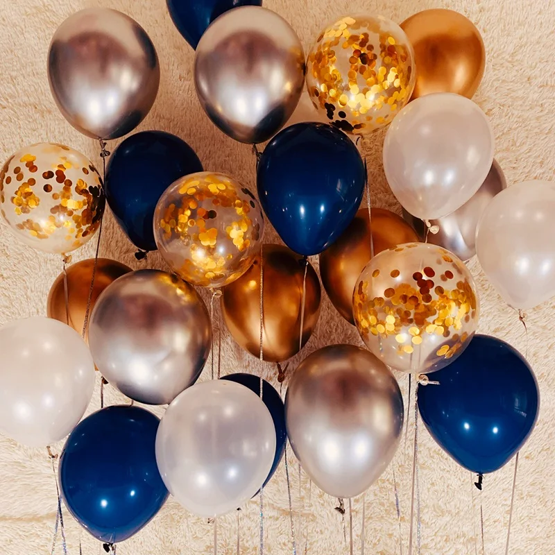 

DarkBlue Gold Silvery Chrome Latex Balloons kit Happy Birthday Wedding Party Decor Inflatable Air Helium Globos Kids Supplies