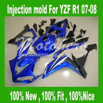 

100%NEW Injection fairings for Yamaha YZF R1 07 08 YZF-R1 07-08 YZF1000 R1 07 08 blue black fairings kits #EE33V