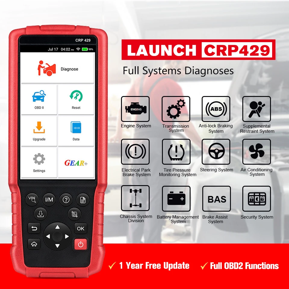 Launch CRP429 OBD2 Диагностический сканирующий инструмент Android 7,0 все системы диагностируют CRP 429 ABS кровотечение, Кодирование инжектора, IMMO Ключевые программы