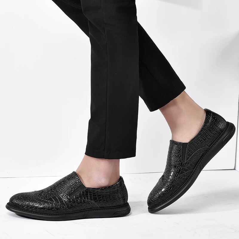 Мужская повседневная обувь из натуральной кожи под крокодиловую кожу; лоферы; дизайнерская мужская обувь на плоской подошве; мужская деловая обувь без застежки