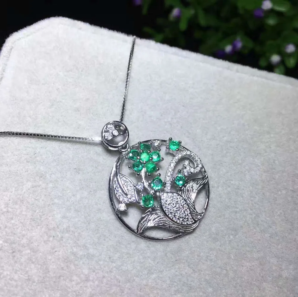  Naturel vert émeraude pendentif naturel pierre gemme pendentif collier 925 en argent sterling éléga