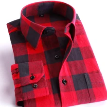 Men s 100 Cotton Casual Plaid Shirts w Pocket Long Sleeve Slim Fit Comfy Soft Brushed
