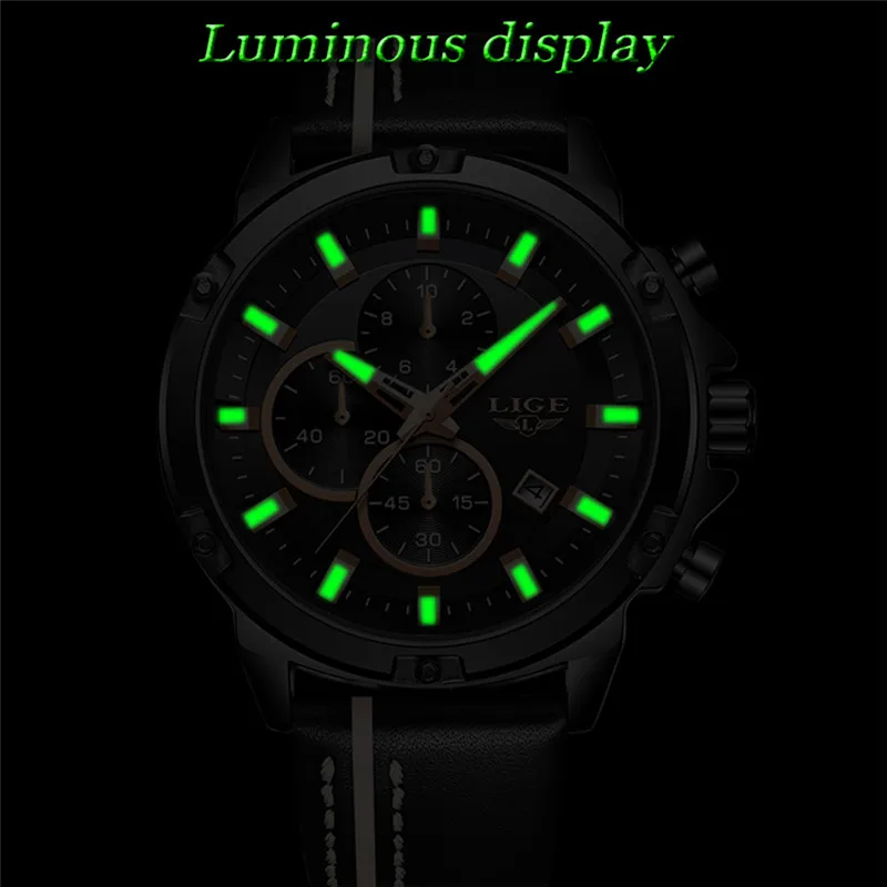 Relogio Masculino 2018 New Wristwatch LIGE Men Casual Leather Fashion Business Quartz Clock Men Military Waterproof Sport Watch