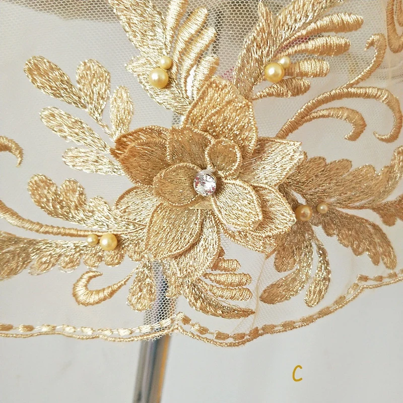 Aplique De Encaje Con Cuentas 3D - Adorno Bordado Floral Con Diamantes De Imitación Para Vestidos De Boda Y Fiesta