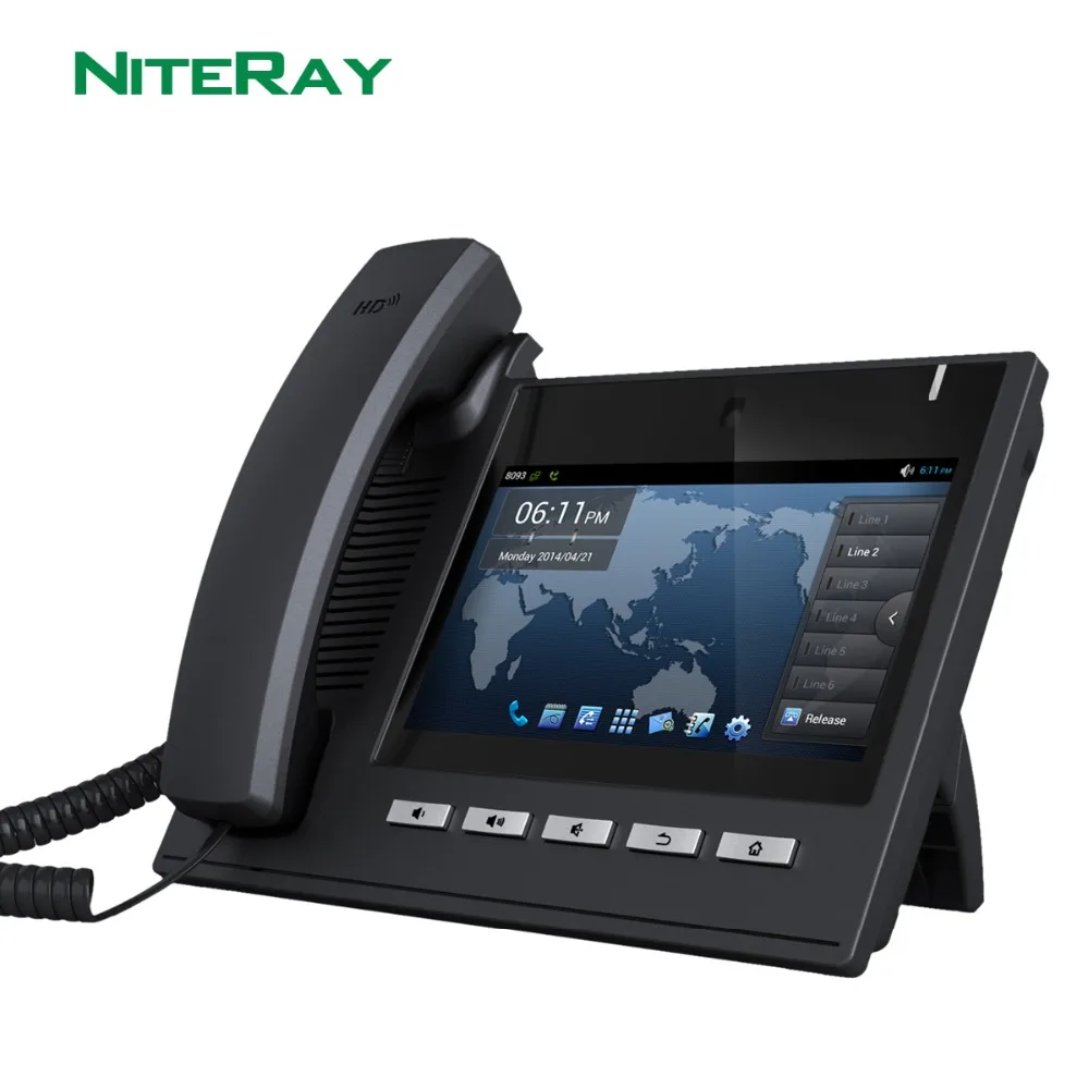Android 4.2 OS,6 SIP lines,sip/voip video ip phone with 7"TFT 800X480 touch screen support PoE
