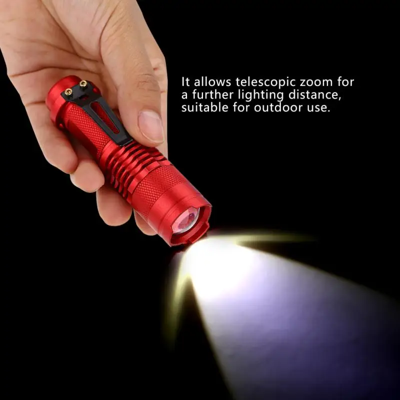 

Mini Portable LED Pen Clip Flashlight Outdoor Pocket Flashlight Telescopic Zoom Adjustable Lighting Torch Lamp Camping Hiking