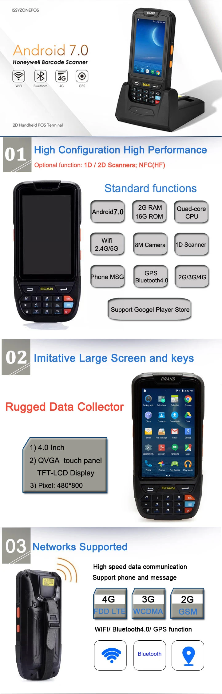 ISSYZONEPOS портативный Android 1D 2D сканер штрих-кода ручной КПК беспроводной терминал сбора данных терминал Bluetooth для бразильского рынка