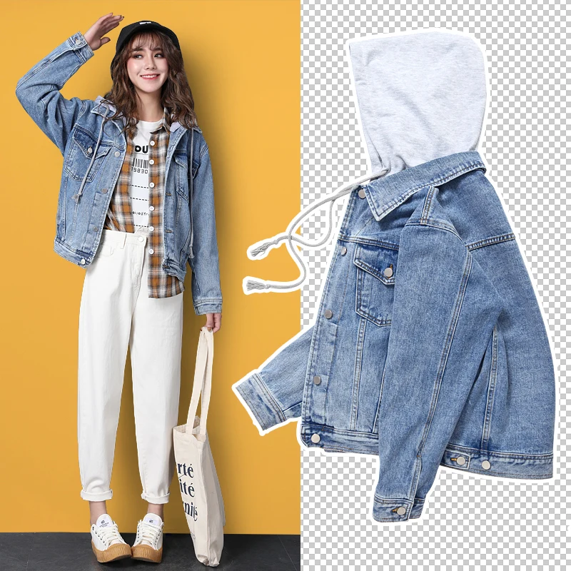 Jaqueta Feminino Capuchon 2019 Réel Bleu Mince Printemps Amovible Femelle Feminina Casaco Étudiant Ample Jean Pour Inverno Veste Femmes tgwRqI4