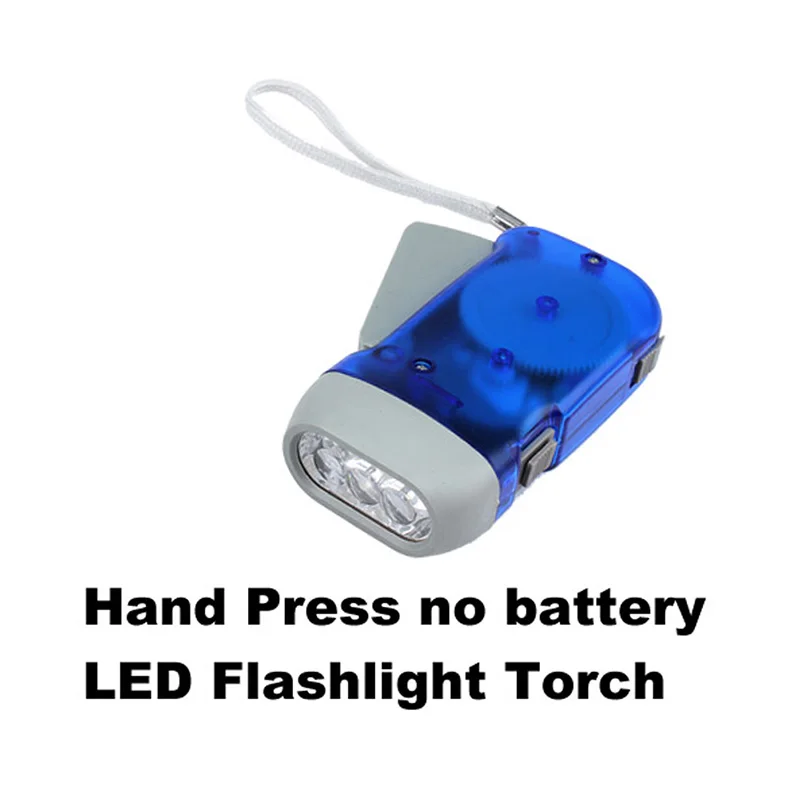 

New High Quality 3 LED Hand Press Portable Mini Camping Wind Crank Flash Light Flashlight Torch No Battery Manual Electricity HR