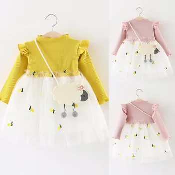 

2018 newborn Toddler Baby Kids Girls Knitted Princess Cotton Tulle Dress Full Sleeve Clothes