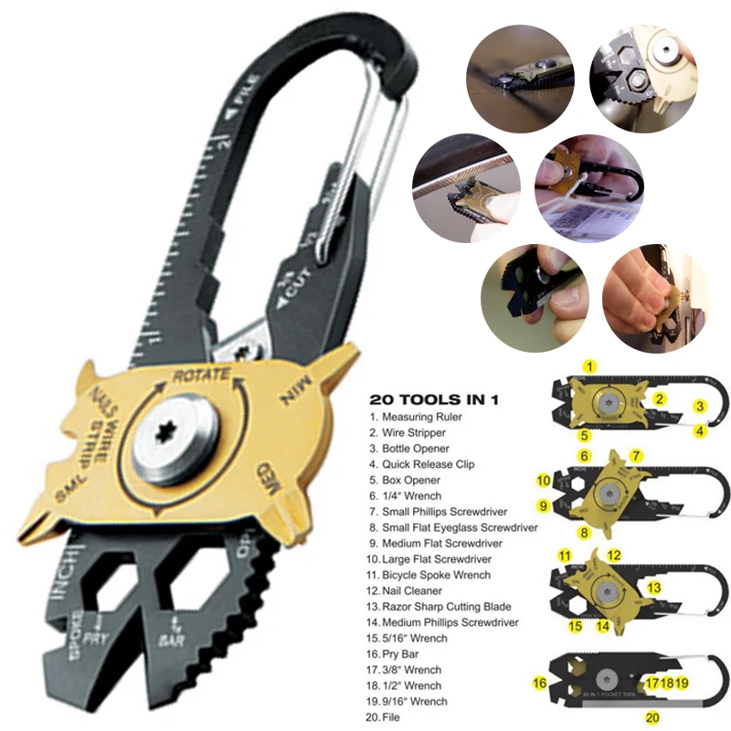 

20-In-1 Travel Portable Mini Utility Pocket Hand Wood Tools Sets Key Ring Gadget Keychain Woodworking Car Repair Tools Outdoor