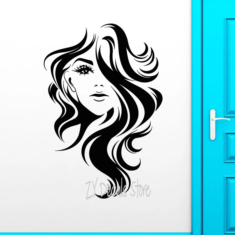 

Sexy Girls Vinyl Wall Decal Beauty Long Hair Salon Girl Face Hairstyle Wall Stickers For Window Barbershop Sign Decoration L657