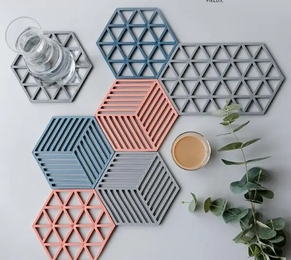 

1PC Nordic Chic Silicone Coaster Cup Hexagon Mats Pad Heat-insulated Bowl Placemat Home Decor Desktop Eco-friendly QA 096
