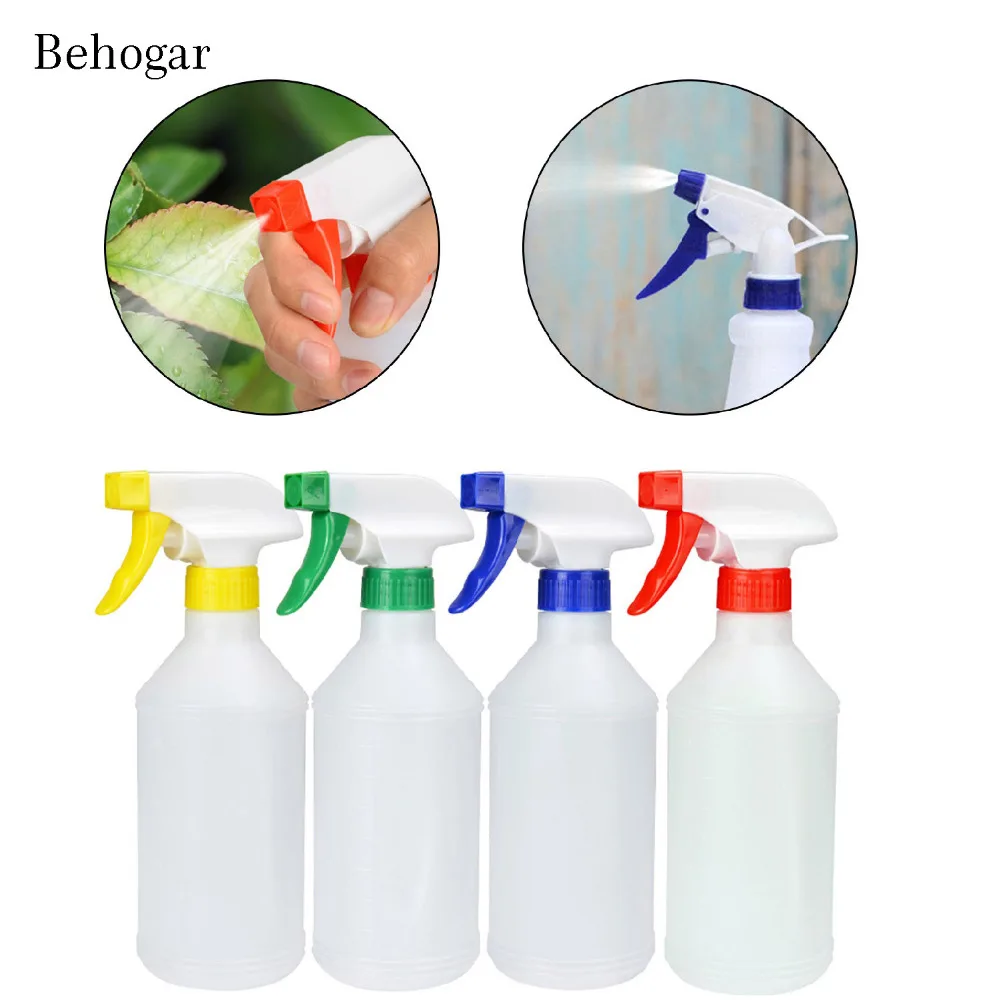 

Behogar 4pcs 500/750ML Multi-Purpose Leak Proof Plastic Empty Spray Bottle Heavy Duty Chemical Resistant Sprayer with Scale Mark