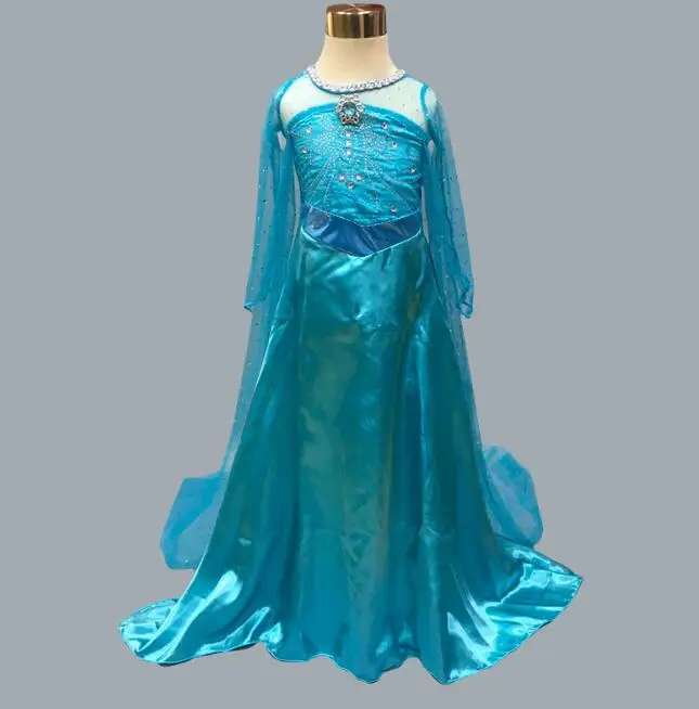 MERI AMMI/Детское платье для девочек, платье Анны для девочек, нарядное голубое платье Эльзы+ красная накидка для детей от 3 до 10 лет - Цвет: long dress