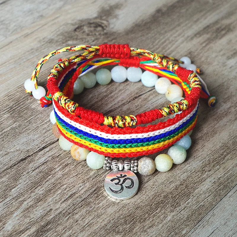 

3 Pcs/set Buddha Yoga Bracelet Set Matte Amazonite Stone Beads Bracelet with Lucky Red Rope Charm Friendship Bracelet Jewelry