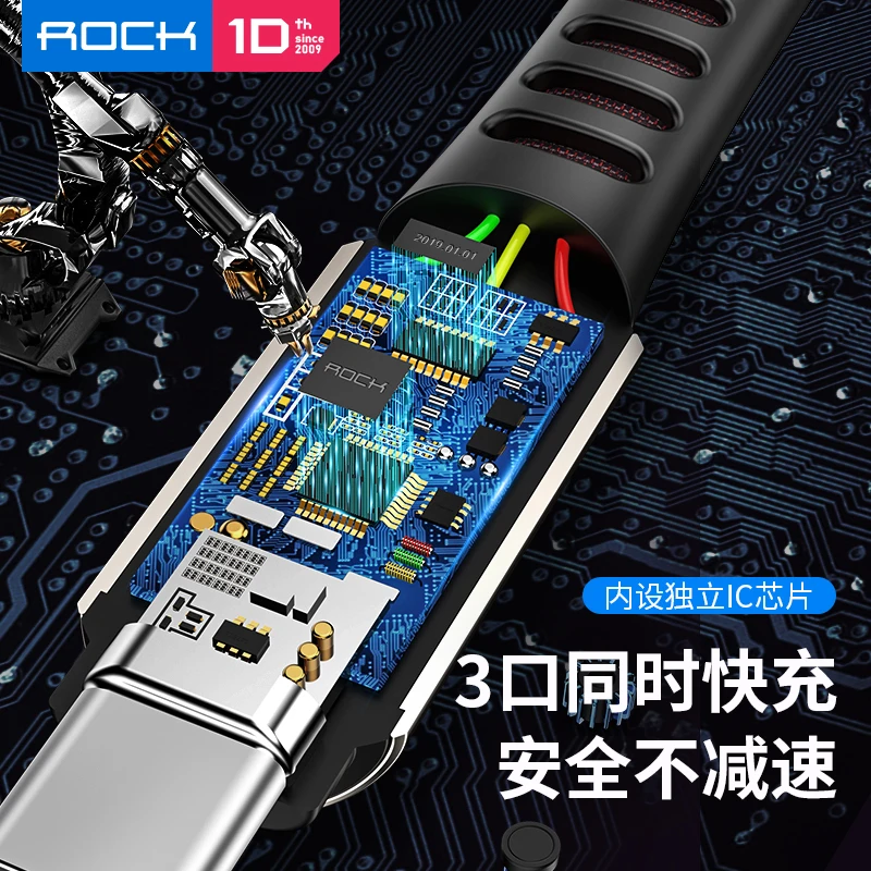 ROCK 3 в 1 USB кабель для смартфонов Microusb type-C зарядный кабель для iPhone зарядный кабель Micro USB зарядное устройство Дата шнур