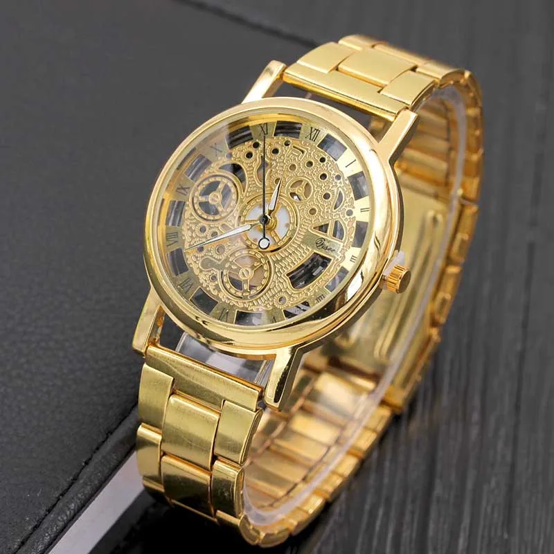 2 цвета, простые модные наручные часы в римском стиле, цифровые часы с ремешком из сплава, мужские и женские повседневные кварцевые часы LL - Цвет: Золотой