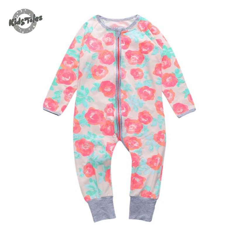 

Kids Tales 2017 Spring Autumn Baby Rompers Long Sleeve Girls Boys Fashion Cotton Rose Print Children Clothing Kids Rompers