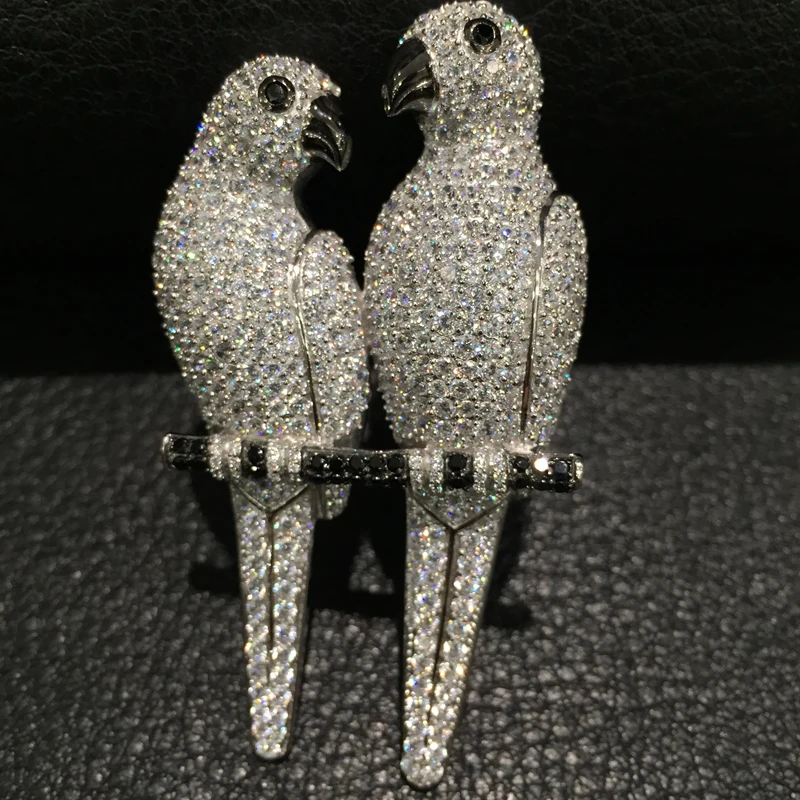

Unisex brooch pins double parrot brooch pins 925 sterling silver with cubic zircon top quality man women jewelry fashion
