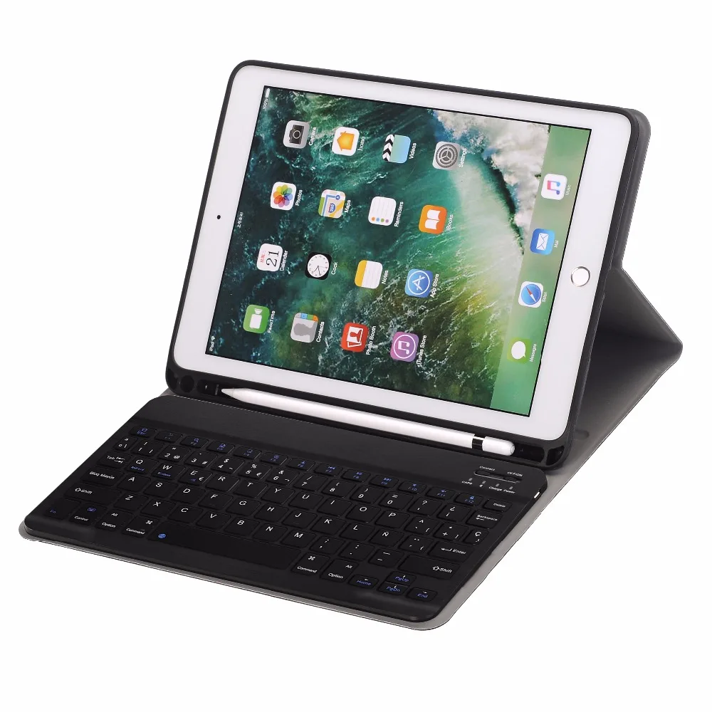 Испанская клавиатура чехол для Apple iPad 9,7 6th поколения 5th Air 1/Air 2/Pro 9,7 A1822 A1823 A1893 A1954 с карандашница
