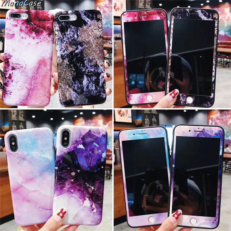 

Lxuruy Fashion Marble Phone Cover&Screen Protector For iPhone X XS MAX XR 6 6s 7 8 Plus For Tempered Glass Film TPU Back Cover