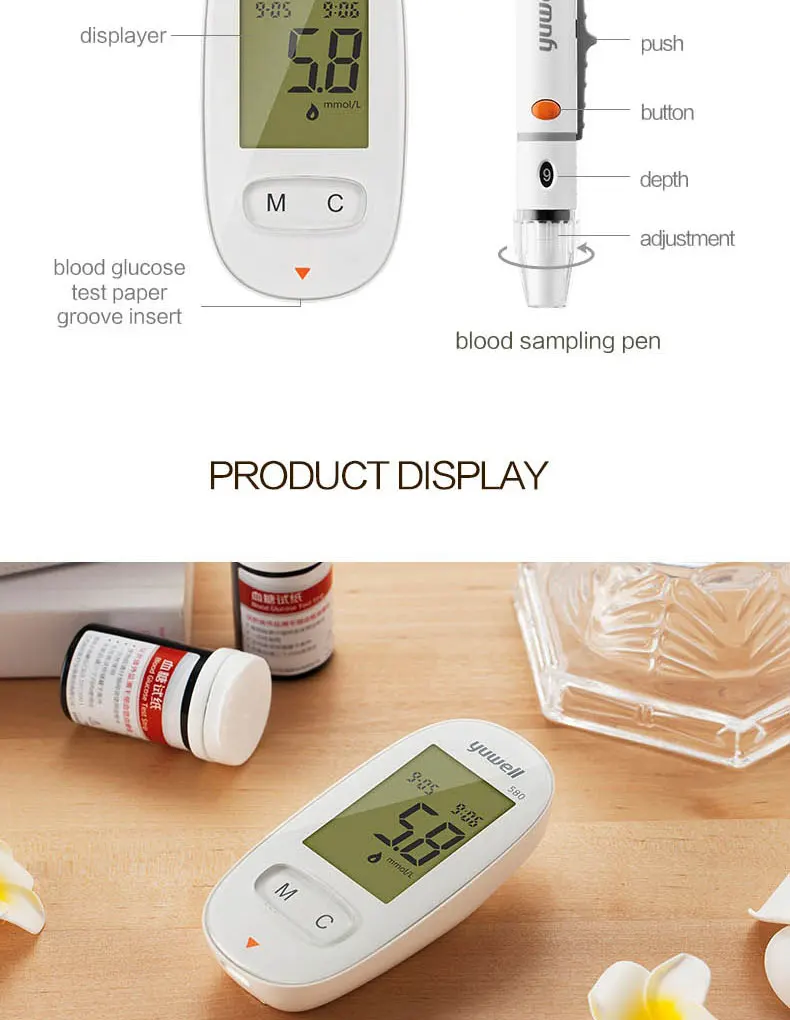 Medidor de Glicose Detecção de Açúcar Medidor de Saúde do Agregado Yuwell Sangue Diabético Glicose Familiar Monitores Ferramenta Xty580 no 16 High Quality Beleza e saúde
