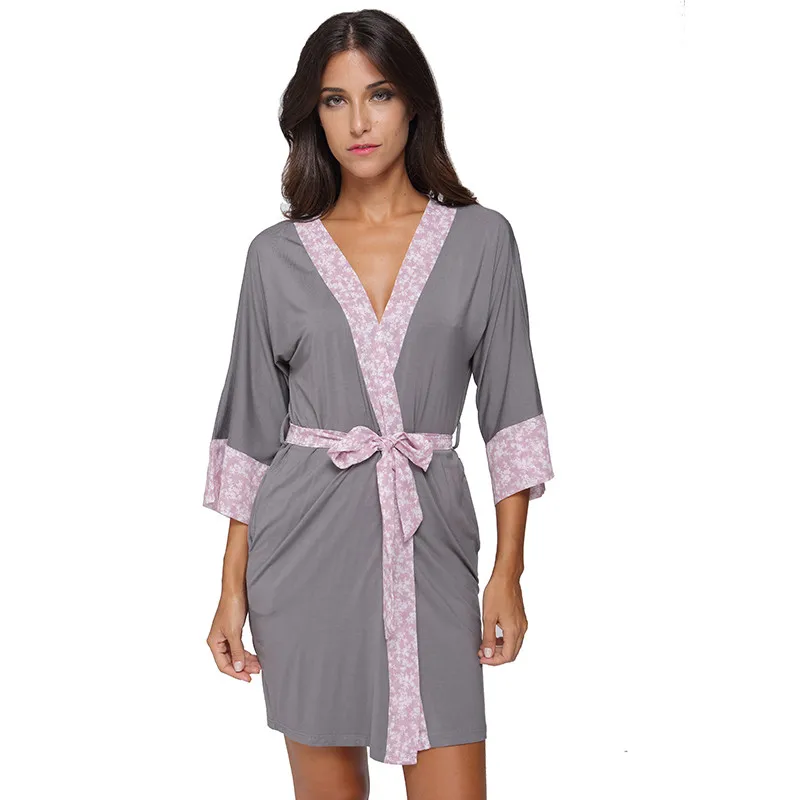 Женское Хлопковое трикотажное Короткое Кимоно, сексуальное женское белье с цветочной отделкой, ночная рубашка, ночная рубашка, сорочка, элегантный Халат