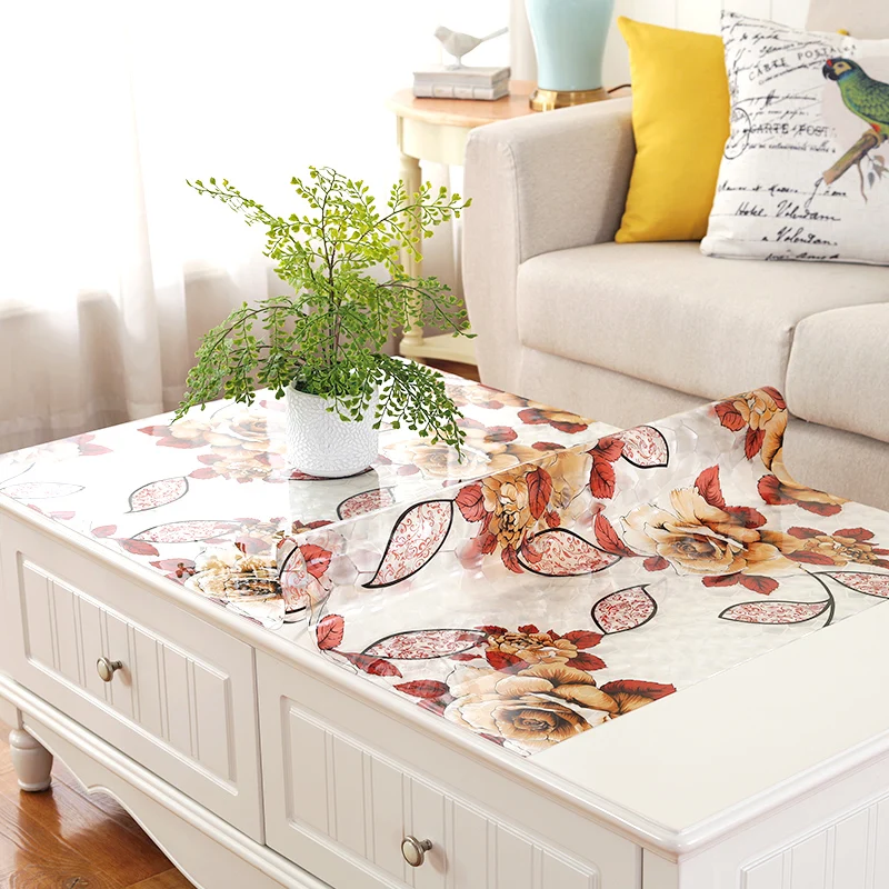 

Soft glass tablecloths Waterproof and oil proof Table mat Plastic PVC color Clip flowers tablecloth dining table cover