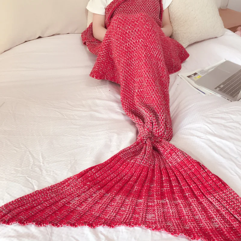 4 размера ручной работы трикотажное одеяло с хвостом русалки Для Взрослых Вязание крючком одеяло русалки для детей Детское покрывало кровать обертывание спальный мешок