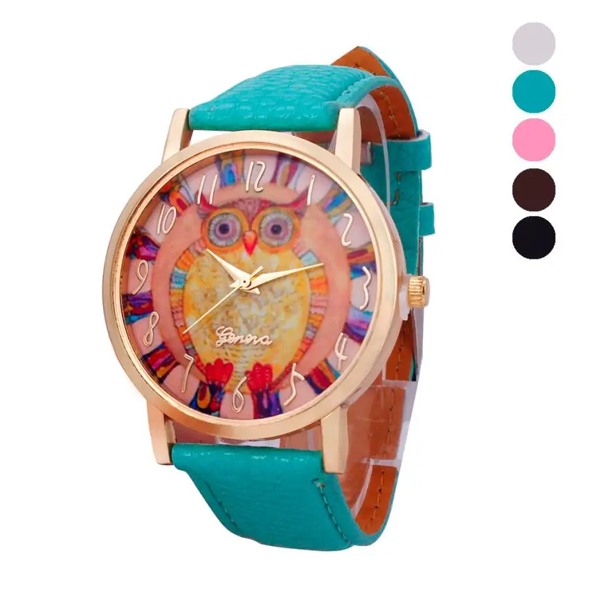 

Women watches Owl Pattern Leather Band Analog Quartz Vogue clock new fashion casual ladies relojes white luxury bracelet A60