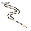 Длинное ожерелье Meaeguet из нержавеющей стали для мужчин и женщин, колье с подвеской-крестом из бусин, цвет черный/золотой ► Фото 2/6