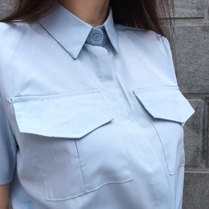 Turn-down Collar Short Sleeve Side Slit Pockets Elastic Waisted Bandage Dress