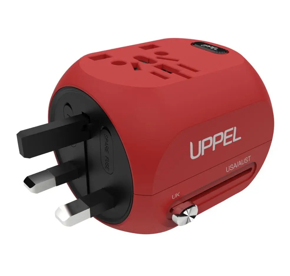 Универсальный Идеальный адаптер для путешествий, защита от перенапряжения, преобразователь переменного тока с разъемом usb type C, зарядное устройство для США/Австралии/Азии/ЕС/Великобритании - Цвет: Red