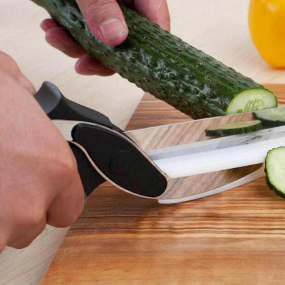 

2 in 1 Kitchen Cutter Scissors Knife&Board Smart Chef Stainless Steel Ourdoor Potato Cheese Vegetable Meat Kitchentool
