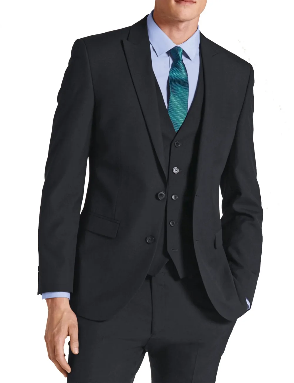 HBDesign Mens 3 Piece 1 Button Notch Lapel Slim Fit Pure Formal Suit Blue HBDesign Mens 3 Piece 1 Button Notch Lapel Slim Fit Pure Formal Suit Blue