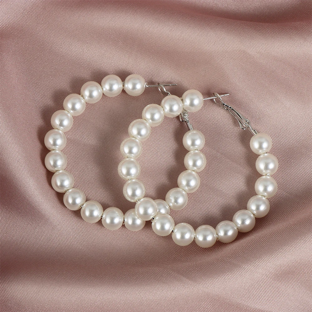 1 пара, элегантные женские серьги-кольца с белым жемчугом, большие жемчужные кольца, серьги, модные ювелирные изделия