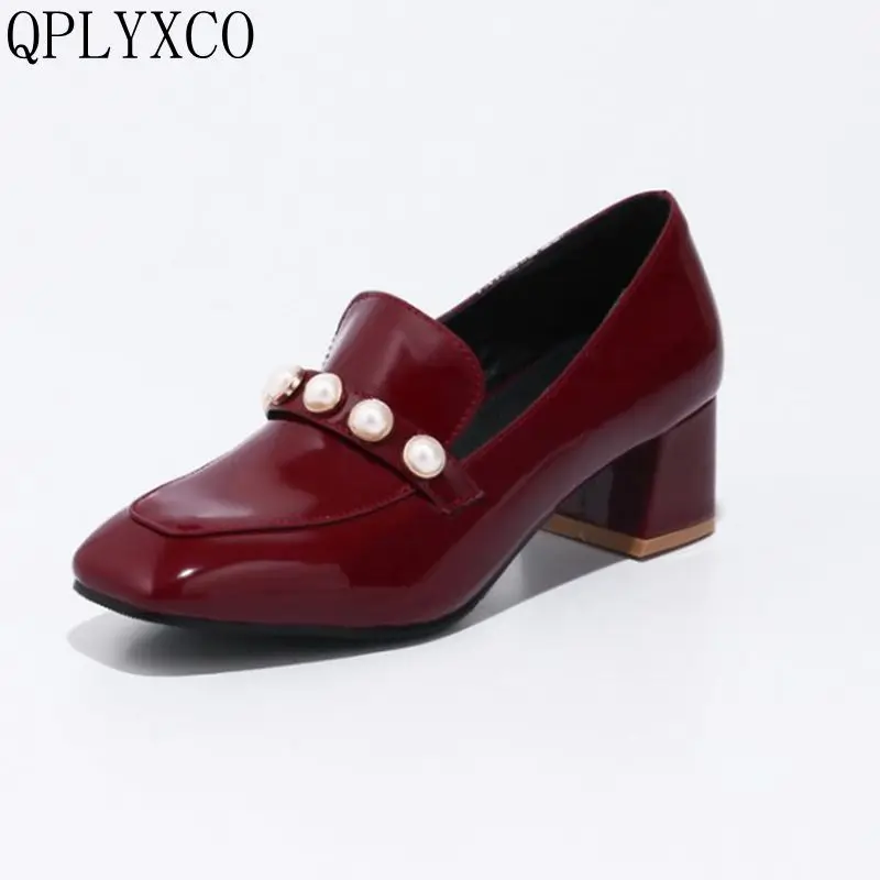 

QPLYXCO Plus big Small size 33-46 Patent Leather shoes Woman high hells Platform party zapatos mujer Casual wedding shoes D07