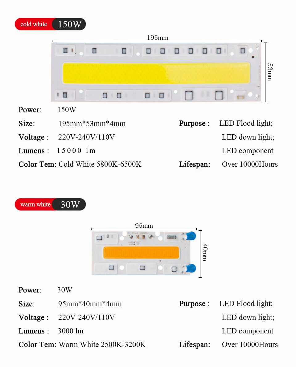 Светодиодный COB чип лампа 30 Вт 50 Вт 100 Вт 150 Вт смарт IC драйвер AC110V/220 В DIY для Светодиодный прожектор проектор Замена сада